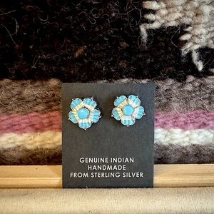 Zuni Native American Handmade Turquoise/ mother of pearl Earrings